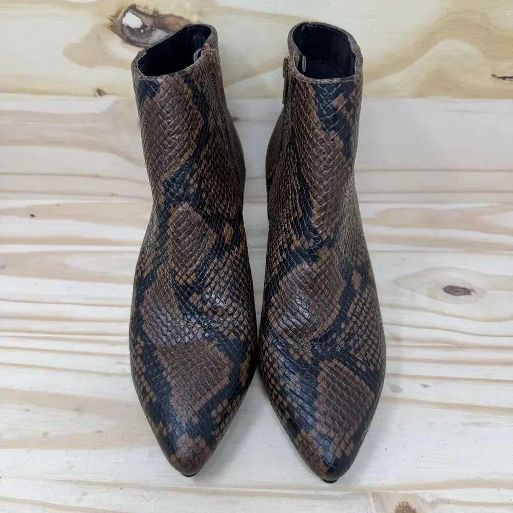 KENSIE Womens Chestnut Snake Brown Snake Print Leticia Leather Booties 6.5 M